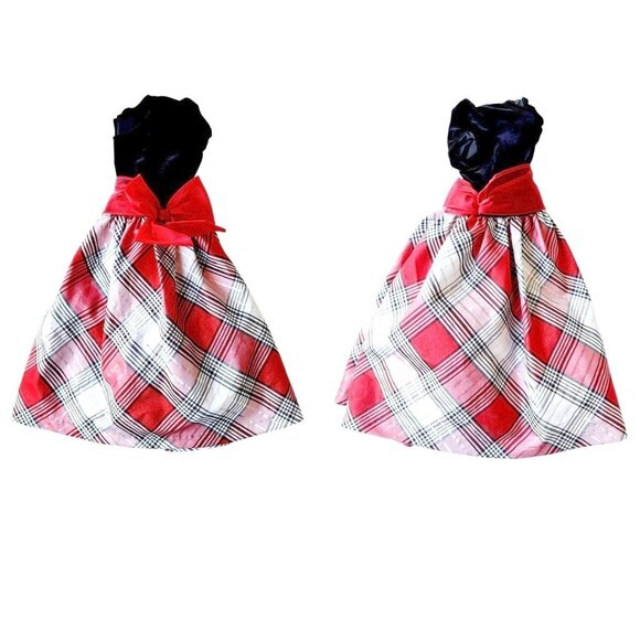 Bonnie Jean Velour Red Plaid Dress Toddler Girl 3T Christmas Bows Valentine EUC - Picture 11 of 12